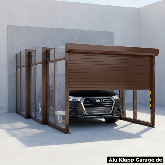 Aluminium-Glas-Faltautogarage | Dunkelbraun